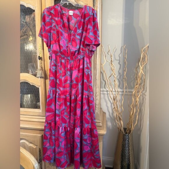 NIC+ZOE Pink and Blue Leaf Print Maxi Dress - Picture 1 of 5